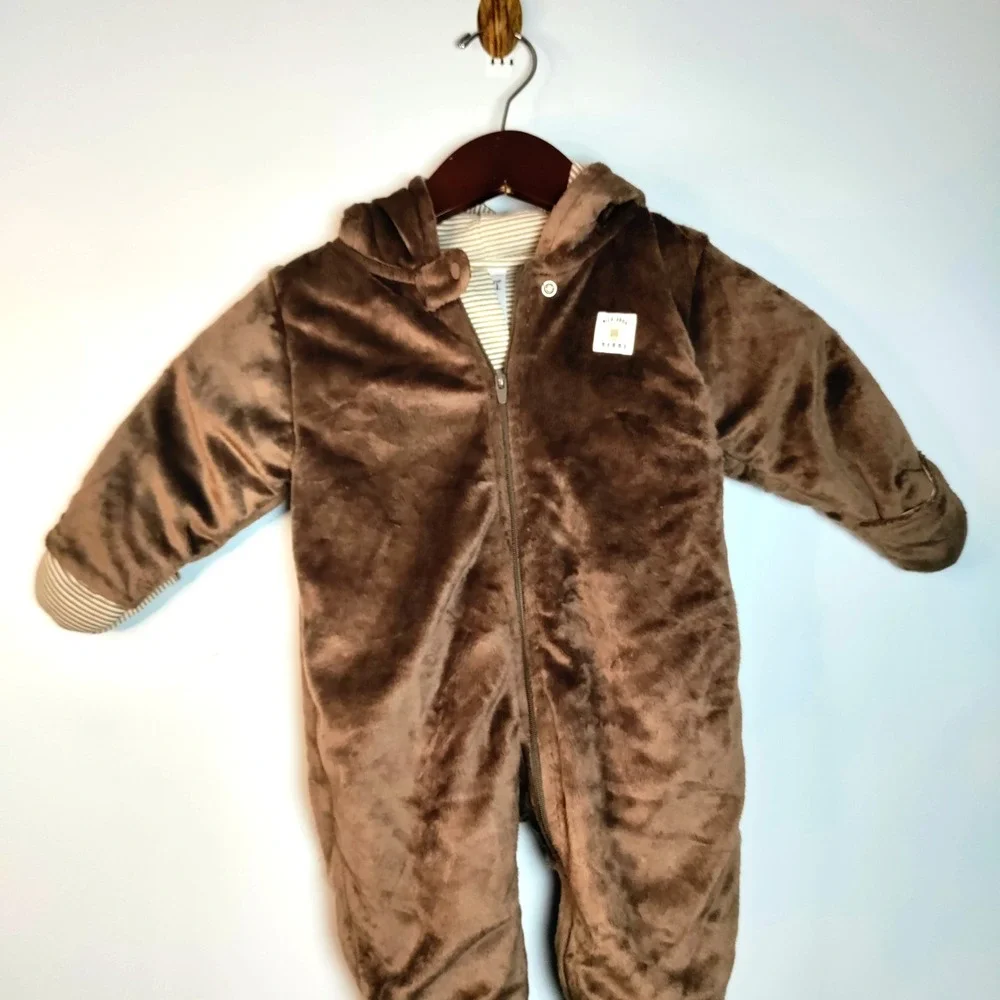 Carters Baby Bunting Outwear Hooded Footed Zip Up‎ Brown Moose Reindeer 6M Plush
